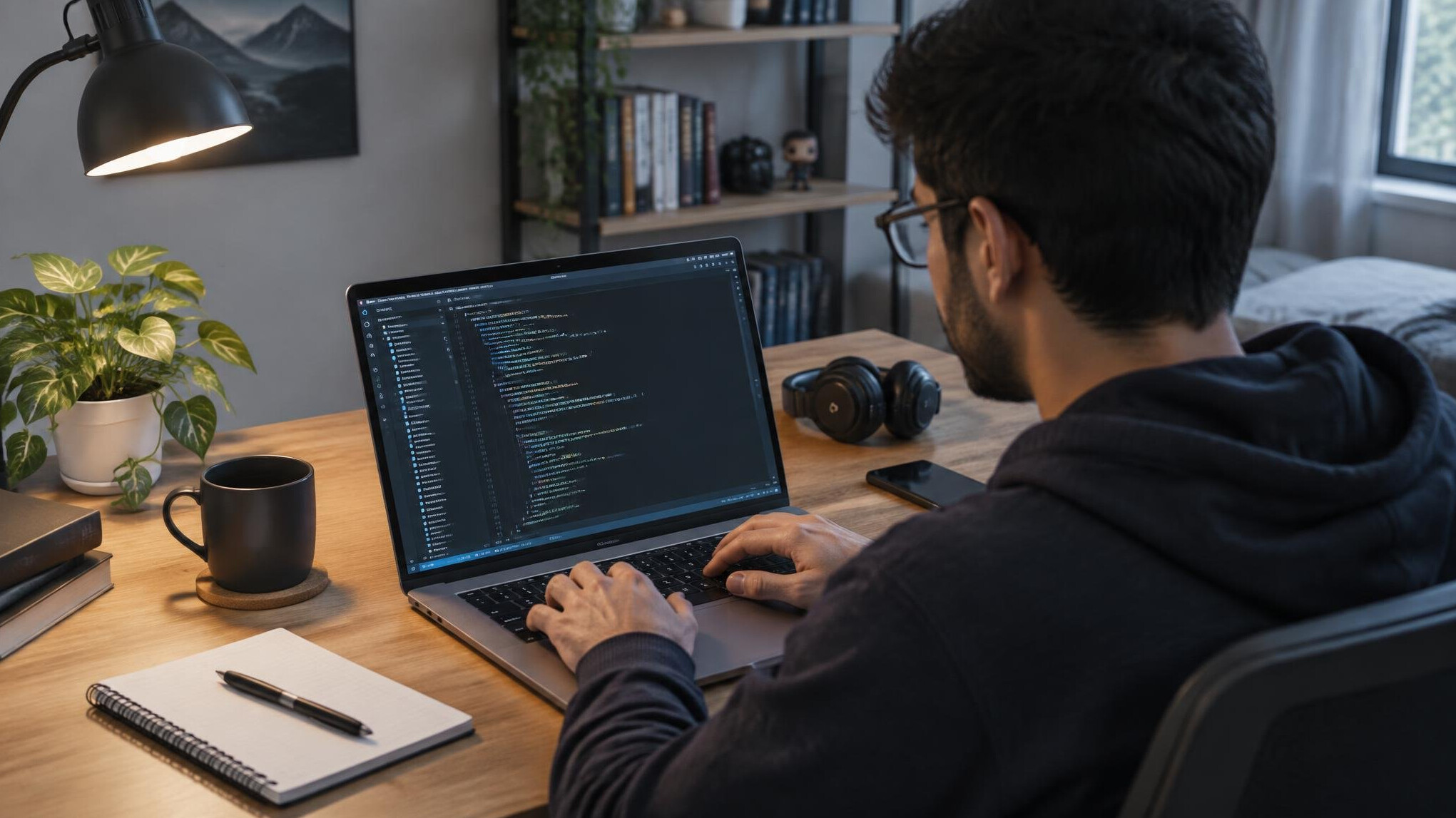 coding workspace with laptop