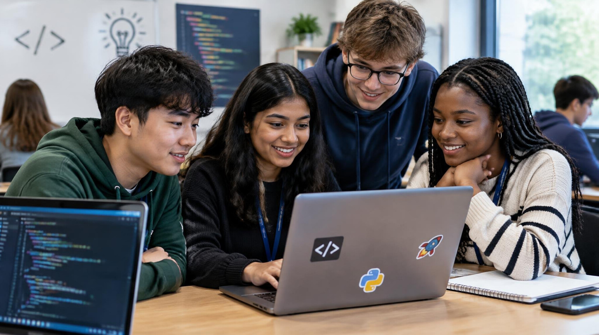 students coding together in workshop