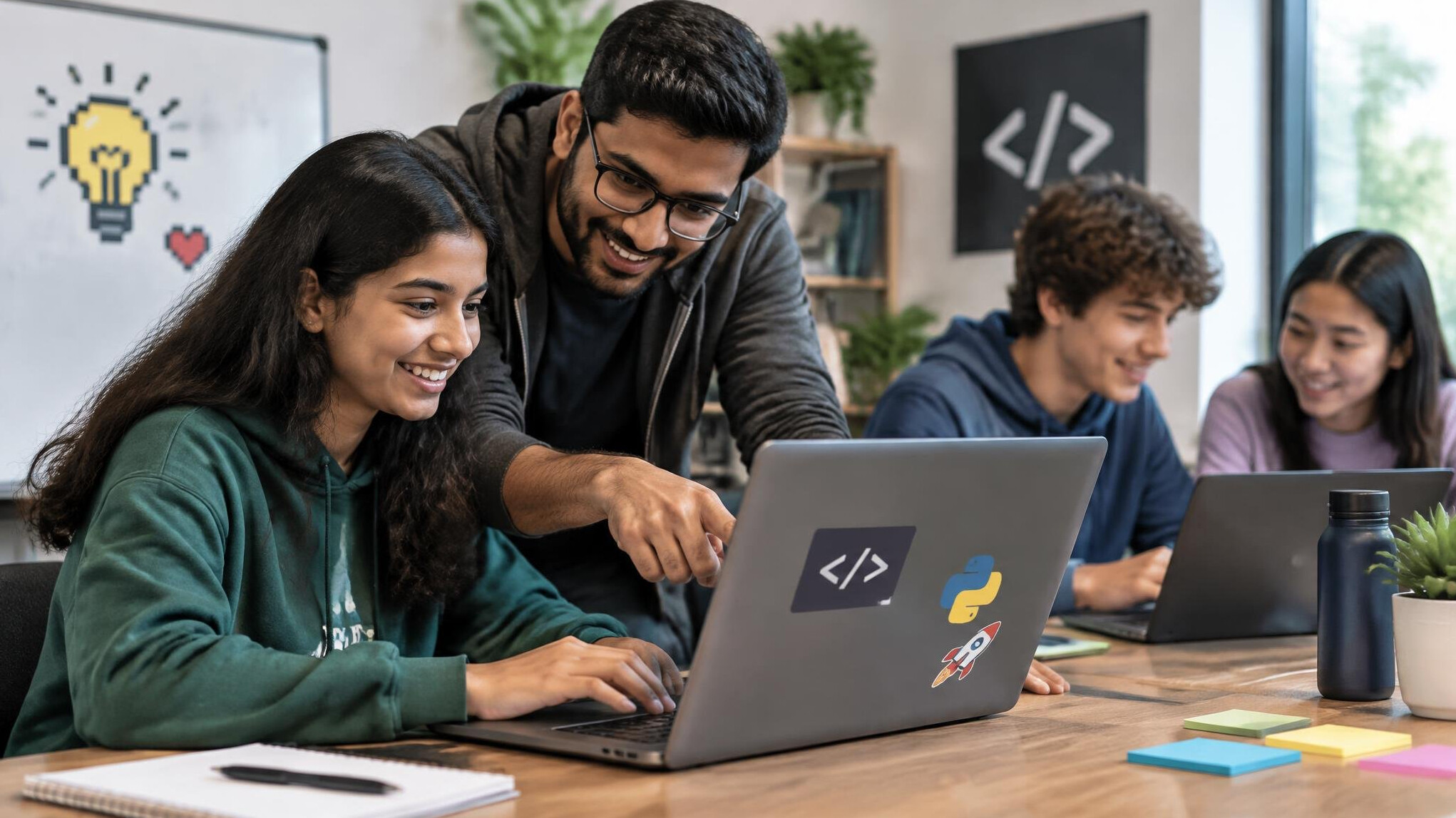 mentor helping student with code