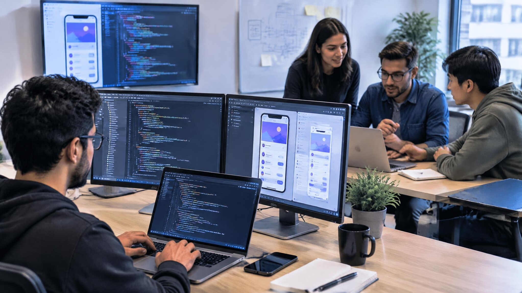 man working on mobile app development