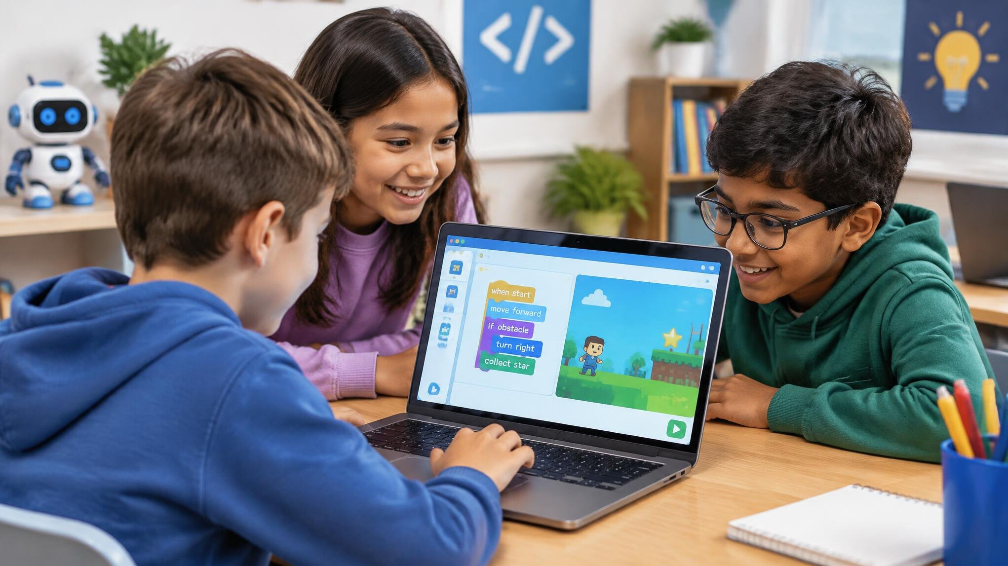 children playing coding game